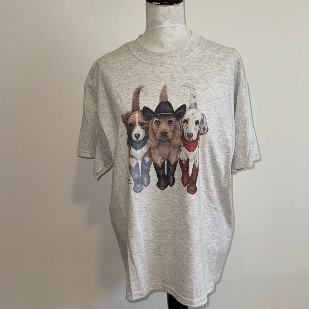 M & O Knits Heavy Weight Gray w/ 3 Cowdogs Front and Back Short Sleeve